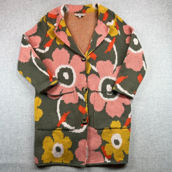 Davi & Dani Women L Floral Bomb Knit Long Button Cardigan Coat Sweater Jacket - Picture 1 of 8